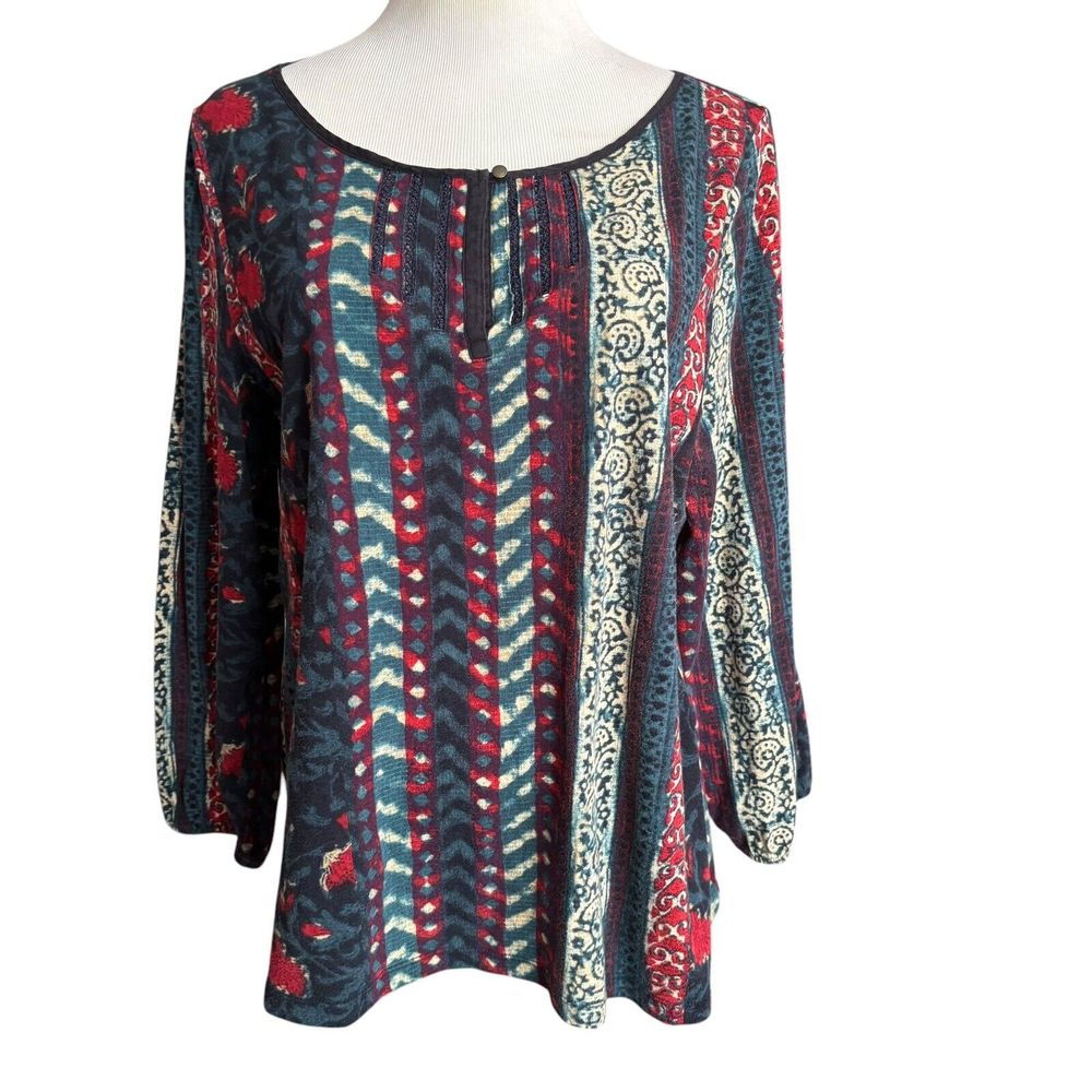 Lauren Ralph Lauren Size XL Artsy Print Peasant Boho Cotton Top Multicolor